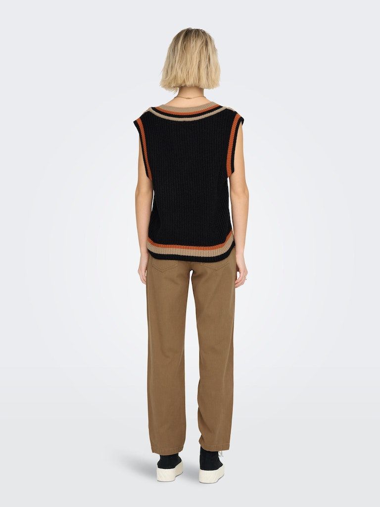 Jdyjusty V-Neck Colorblock Vest KntBlack W/ CHANTERELLE & AUBURN COLORBLOCK