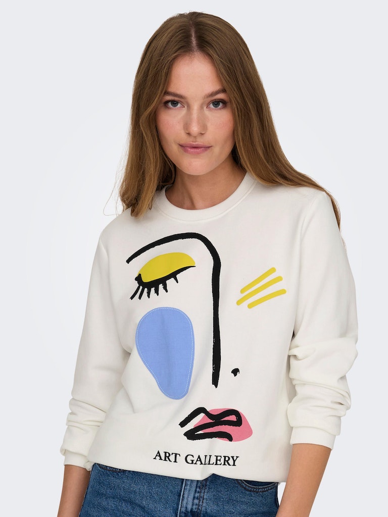 Onlhenna L/S Face O-Neck SwtCloud Dancer Art