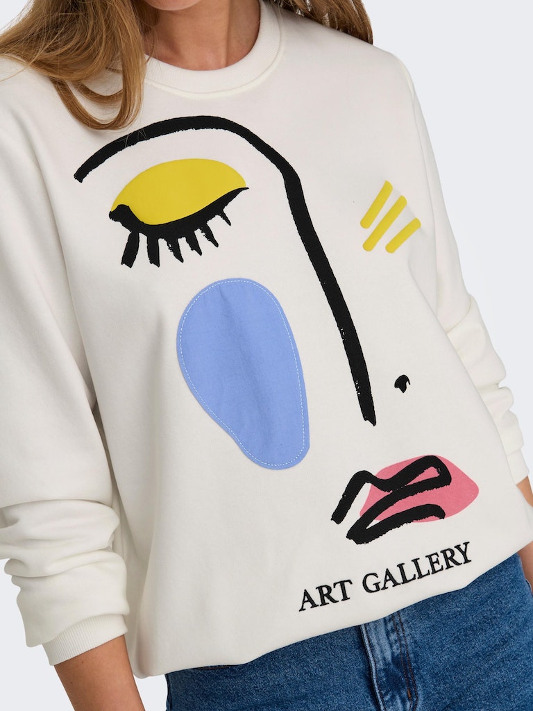 Onlhenna L/S Face O-Neck SwtCloud Dancer Art