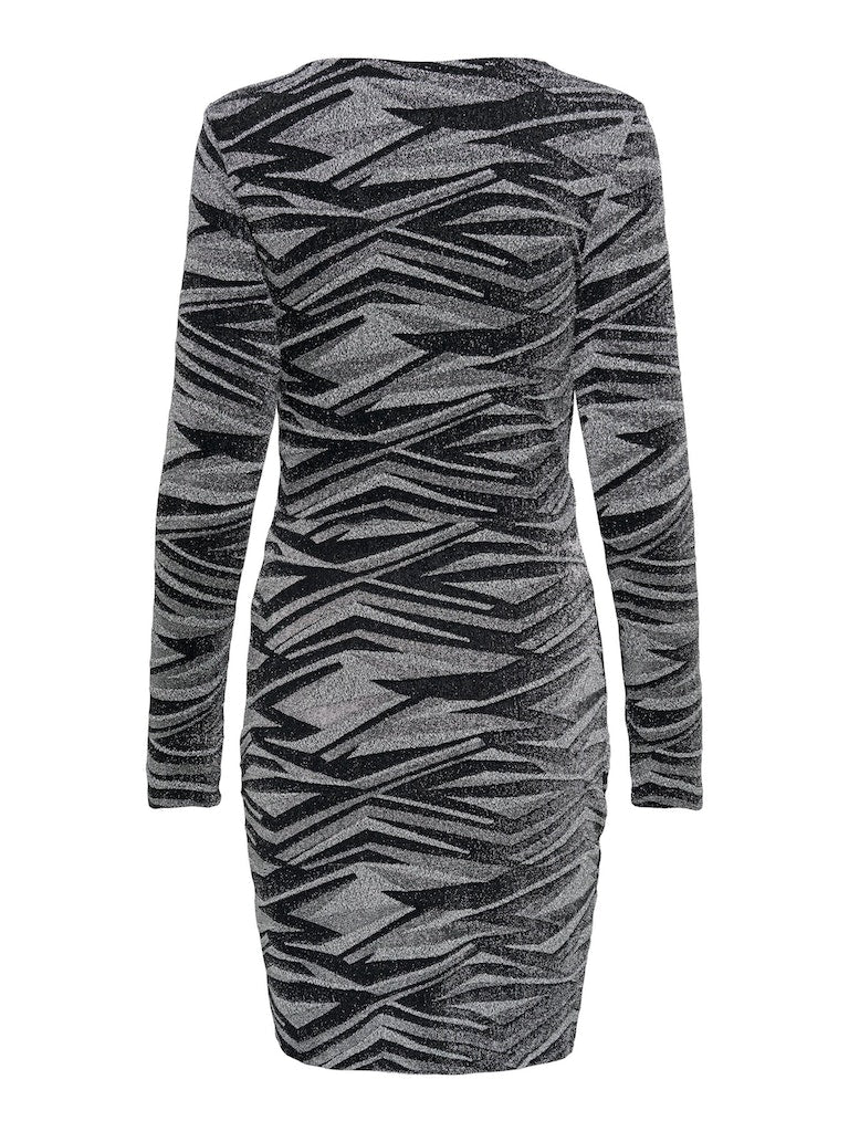 Onlqueen L/S V-Neck Glitter Dress JrsSilver Graphic zebra