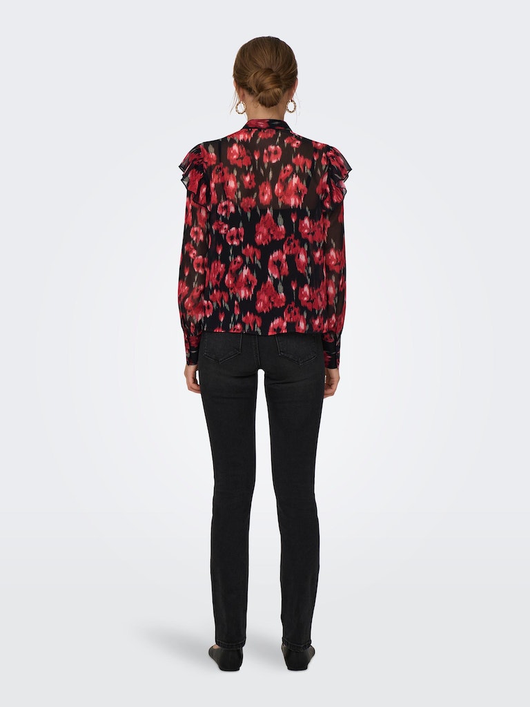 Onlmarise L/S Frill Shirt PtmPoppy Red Ikat flowers