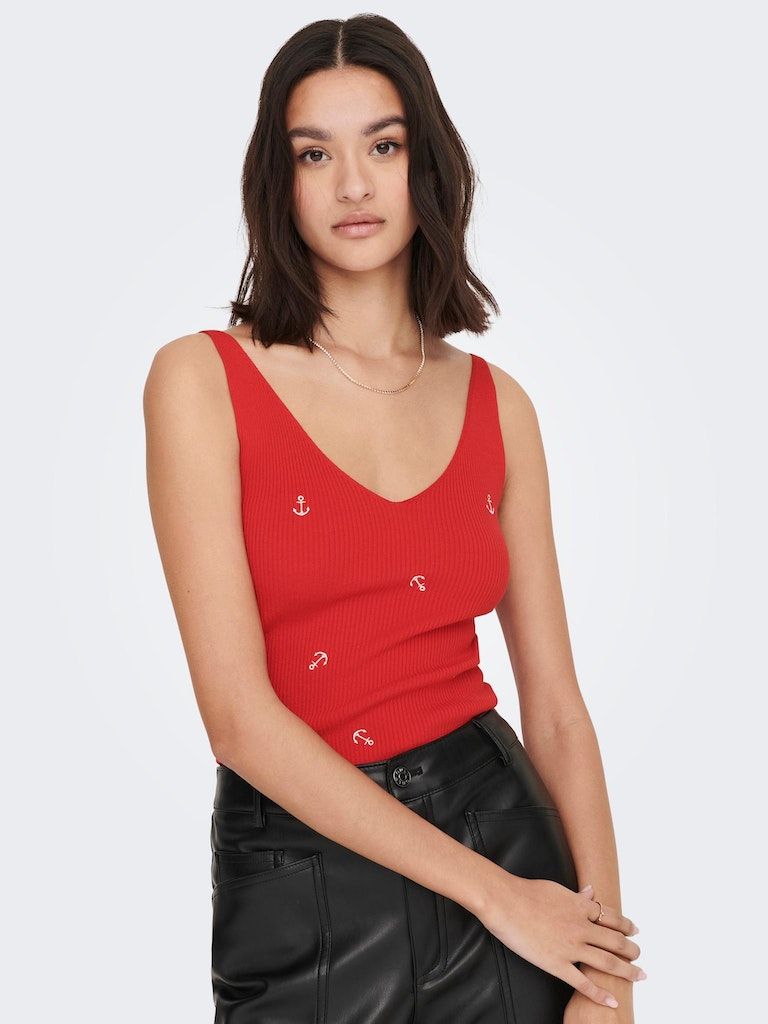Jdynanna S/L Embroidery Top Knt Flame Scarlet