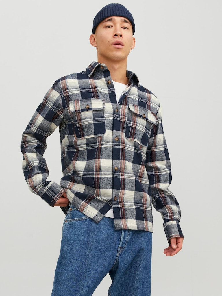 Jjdarren Flannel Check Overshirt LsNavy Blazer