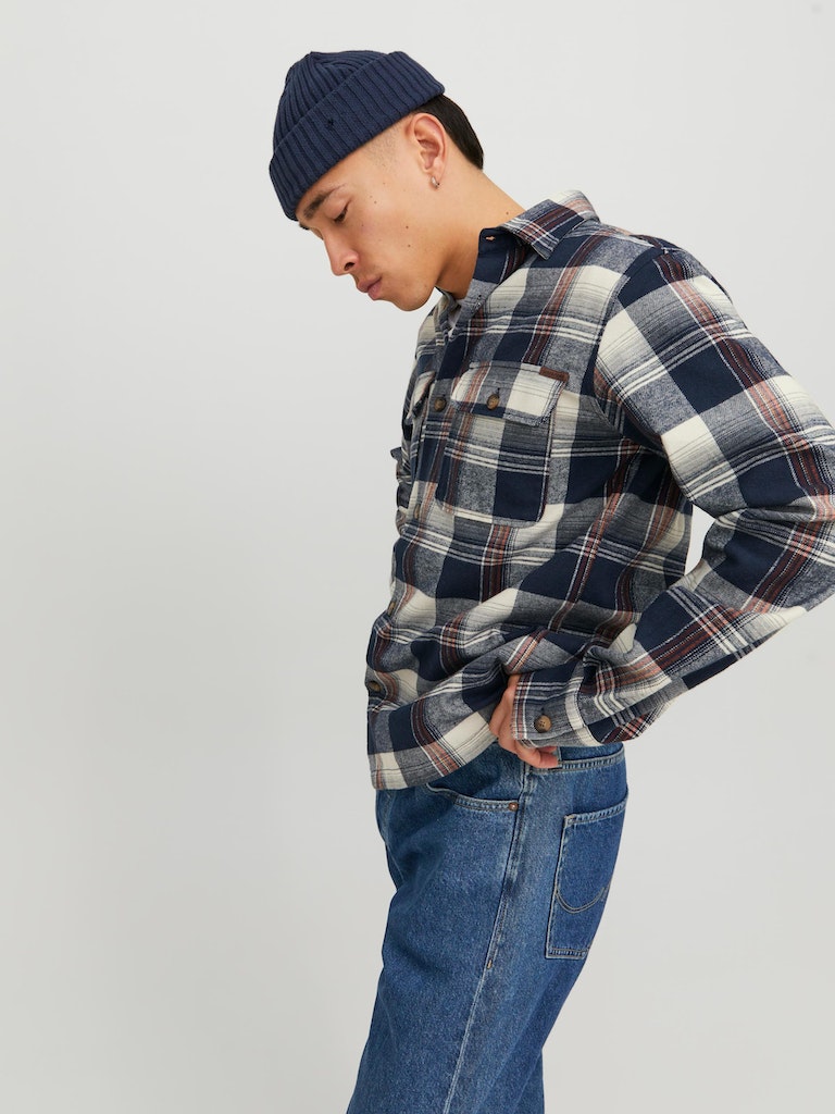 Jjdarren Flannel Check Overshirt LsNavy Blazer