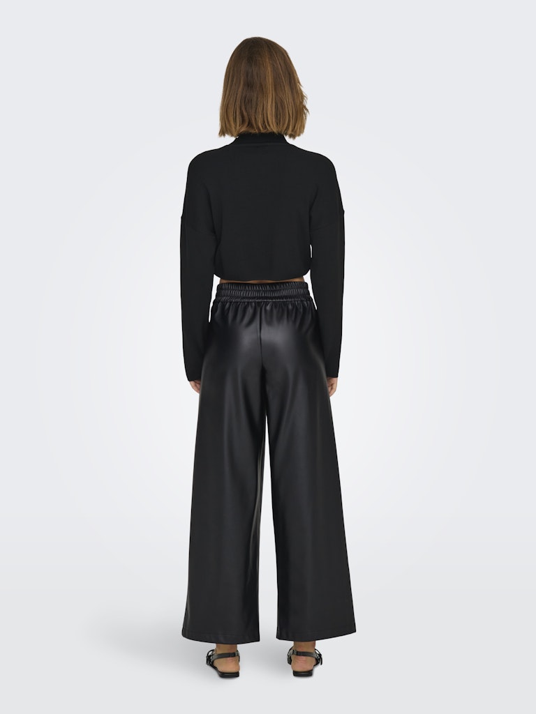 Trousers ONLY Onlbina Faux Leather Wide Pant Bf Otw 15326830 Black