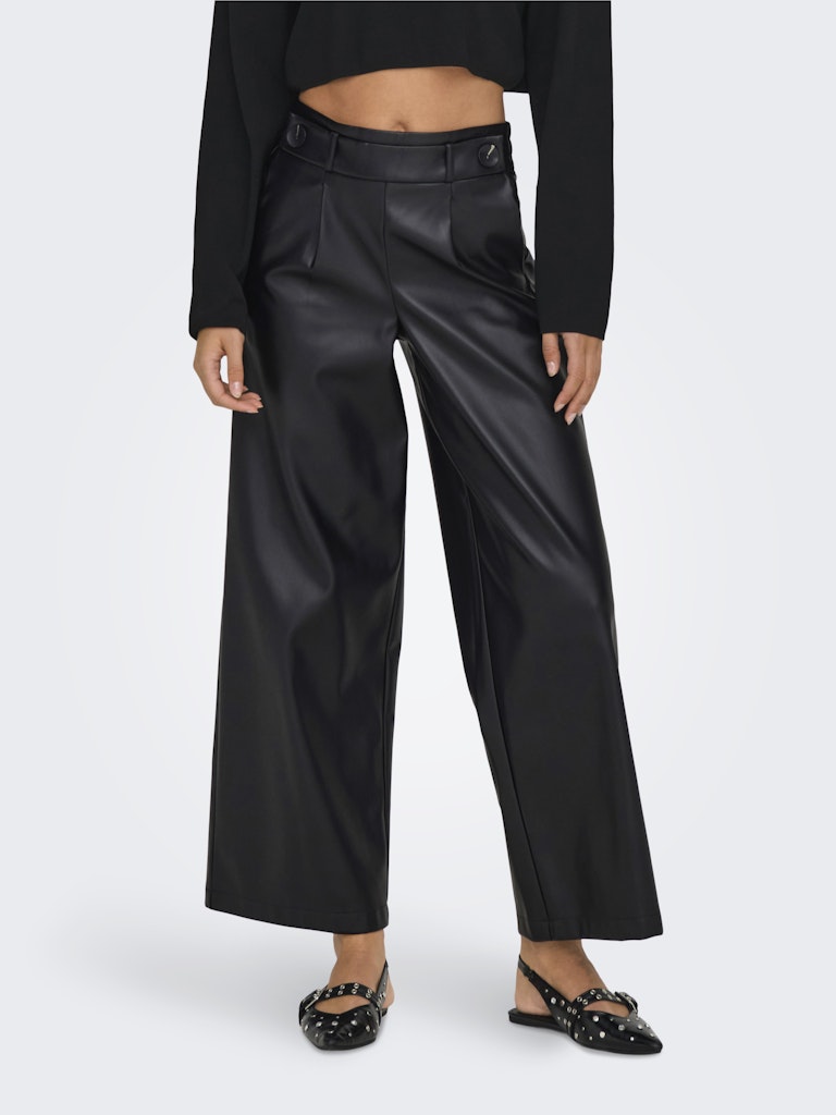 Trousers ONLY Onlbina Faux Leather Wide Pant Bf Otw 15326830 Black