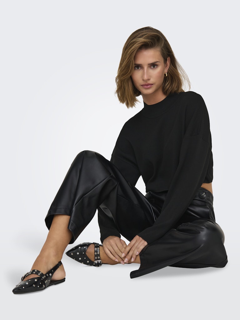 Trousers ONLY Onlbina Faux Leather Wide Pant Bf Otw 15326830 Black