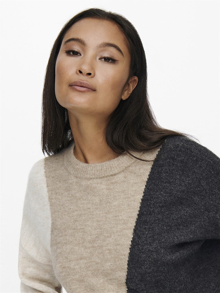 Pullover ONLY Onlsilja L/S Block Pullover Ex Knt 15231372 Toasted Coconut W. WHITECAP GRAY /DGM