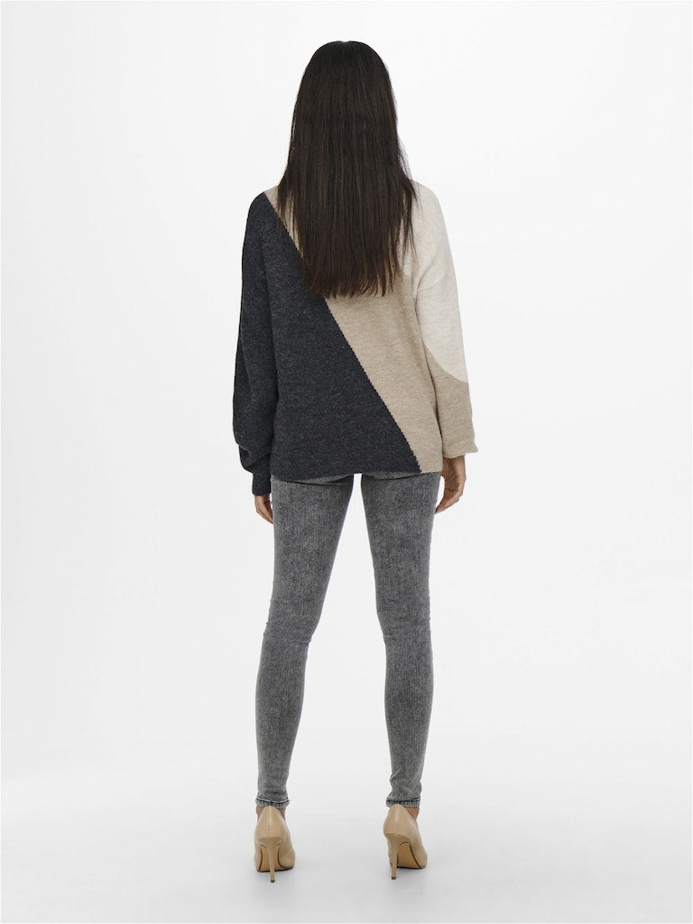 Pullover ONLY Onlsilja L/S Block Pullover Ex Knt 15231372 Toasted Coconut W. WHITECAP GRAY /DGM