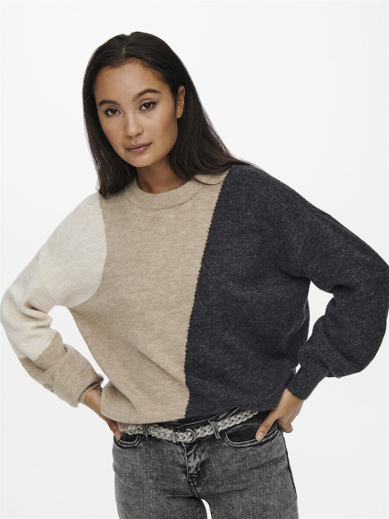 Pullover ONLY Onlsilja L/S Block Pullover Ex Knt 15231372 Toasted Coconut W. WHITECAP GRAY /DGM