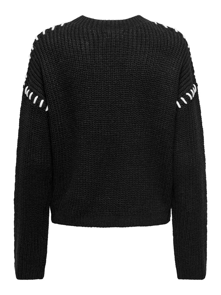 JDY Jdyrosella L/S Stitch Pullover Knt 15329787 Black W. White Stittch