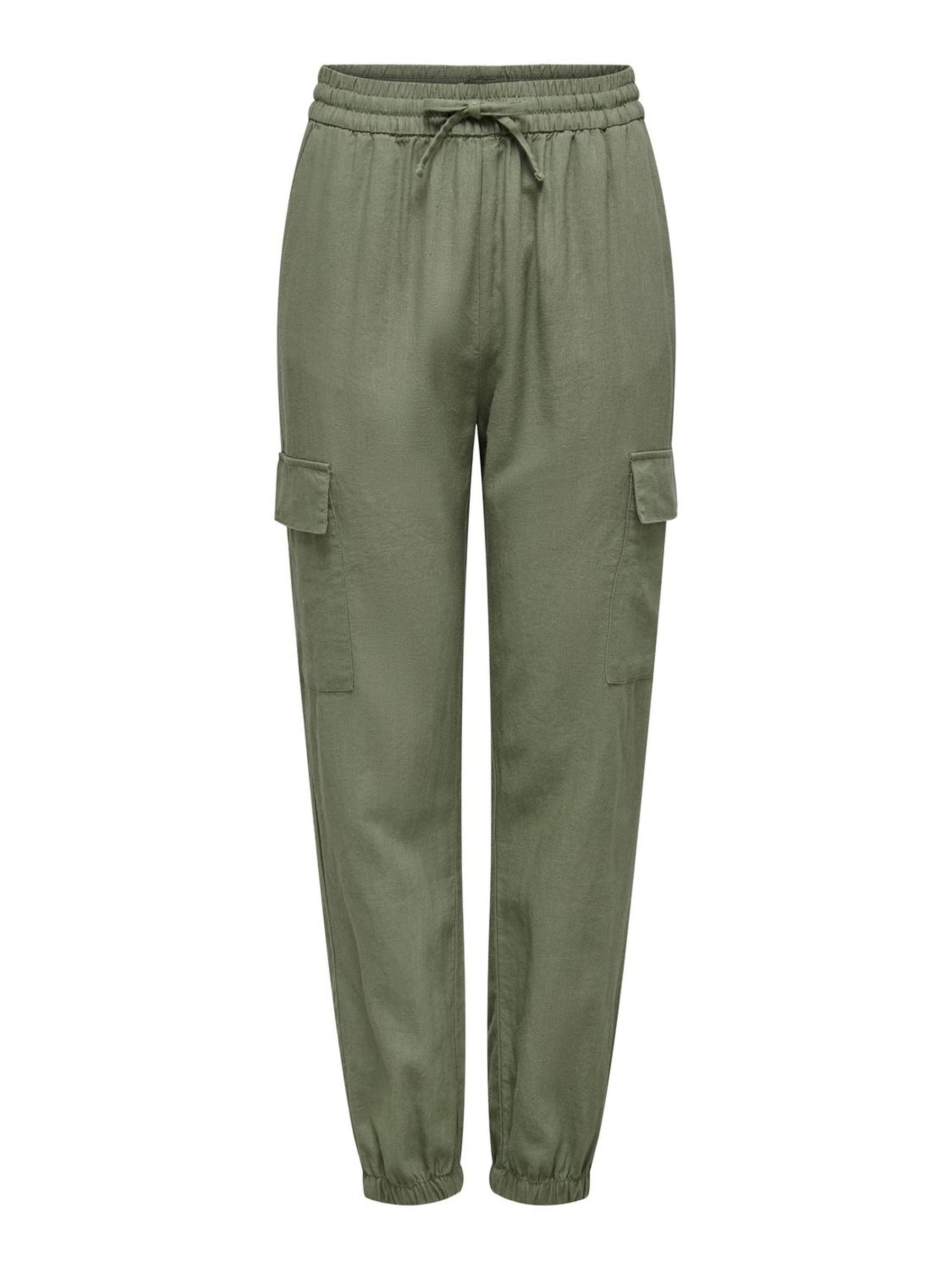 Trousers ONLY Onlcaro Mw Lin Pull-Up Cargo Pnt Noos 15310987 Oil Green