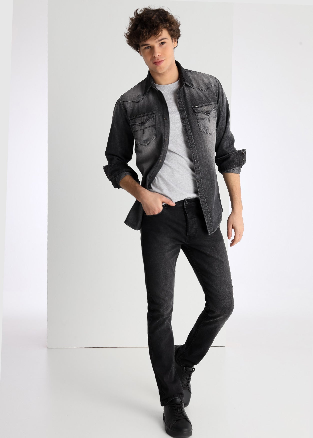 Billy-Gaby Jeans Slim Tiro Medio Washed Black  Lois 101923406998