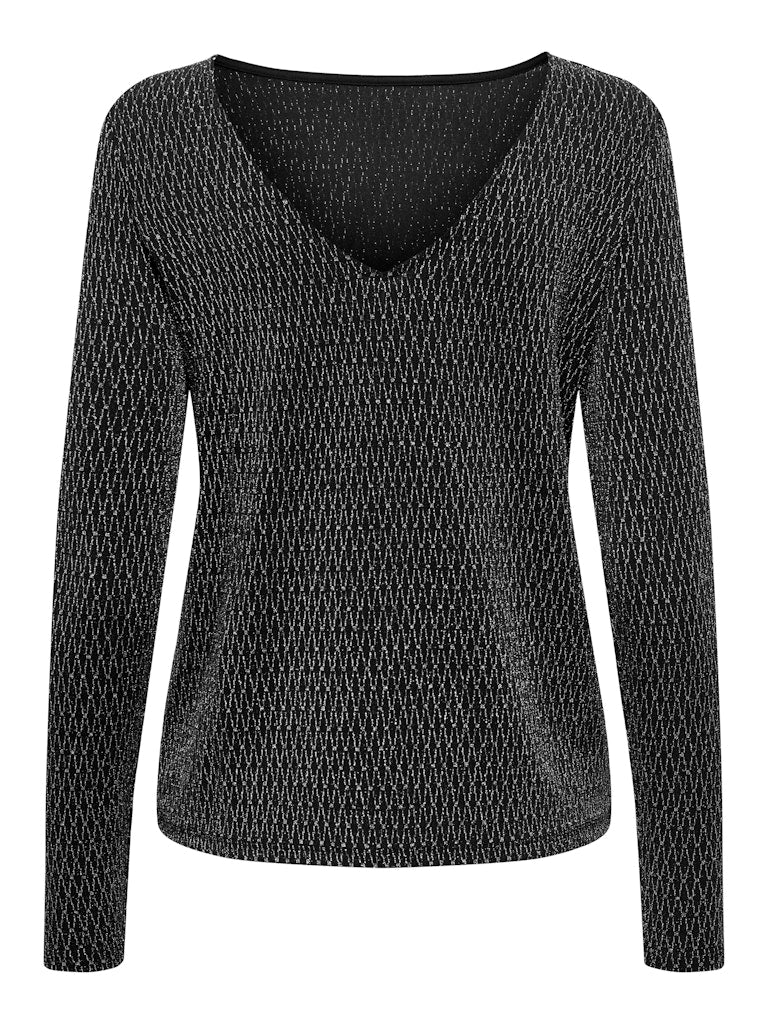 Top ONLY Onlcarol L/S 2-Way Glitter Mix Top Jrs 15335984 Black Harlekin silver